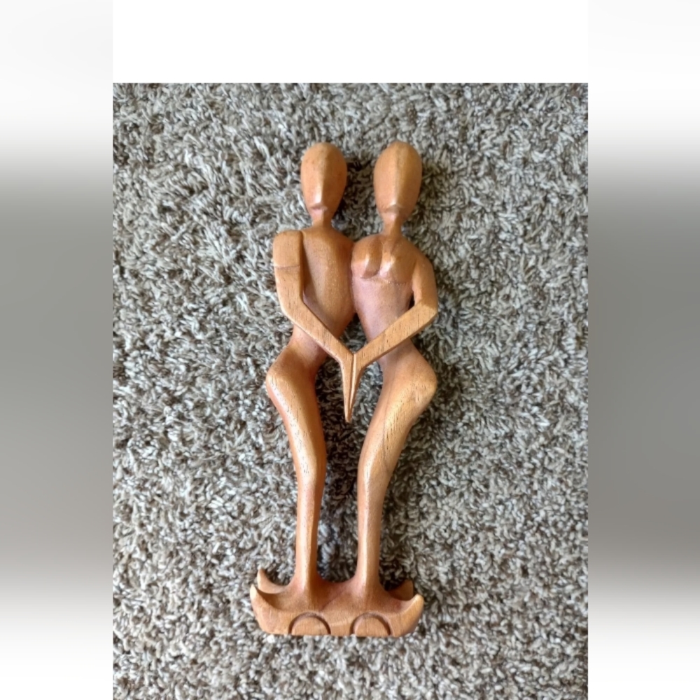 12" Wooden Hand Carved Abstract Sculpture Statue "Love & Unity" Decor Fi…
